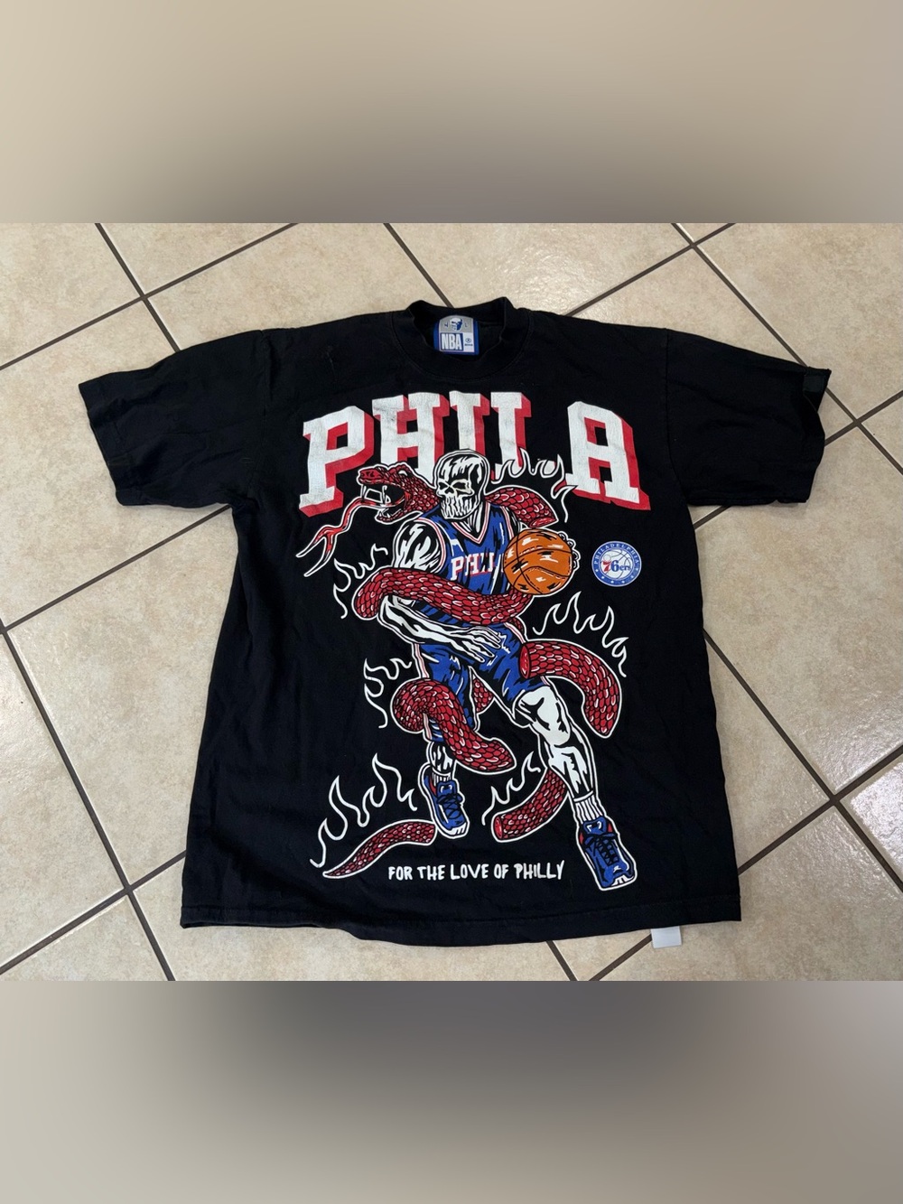 NBA Philly Warren Lotas Phila Black Red White Graphic Tee